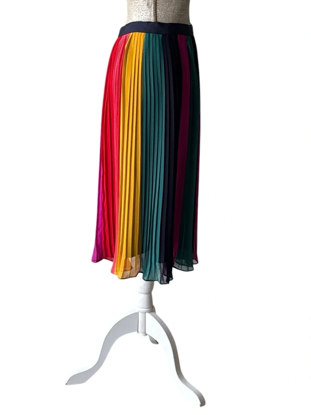 J.Crew Sunburst Rainbow Colorblock Pleated Chiffon A-Line Midi Skirt Size 4 - Picture 7 of 14